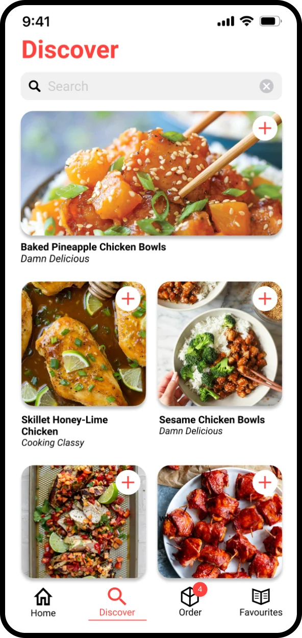 Screen to browse recipes